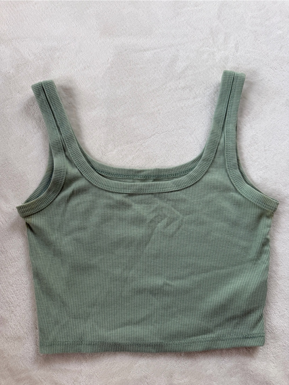SHEIN Ribbed Scoop Crop Tank Top - Sage Green